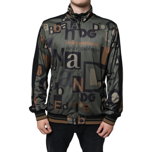 Dolce & Gabbana Army Green Logo Full Zip Polyester Sweater Dolce & Gabbana