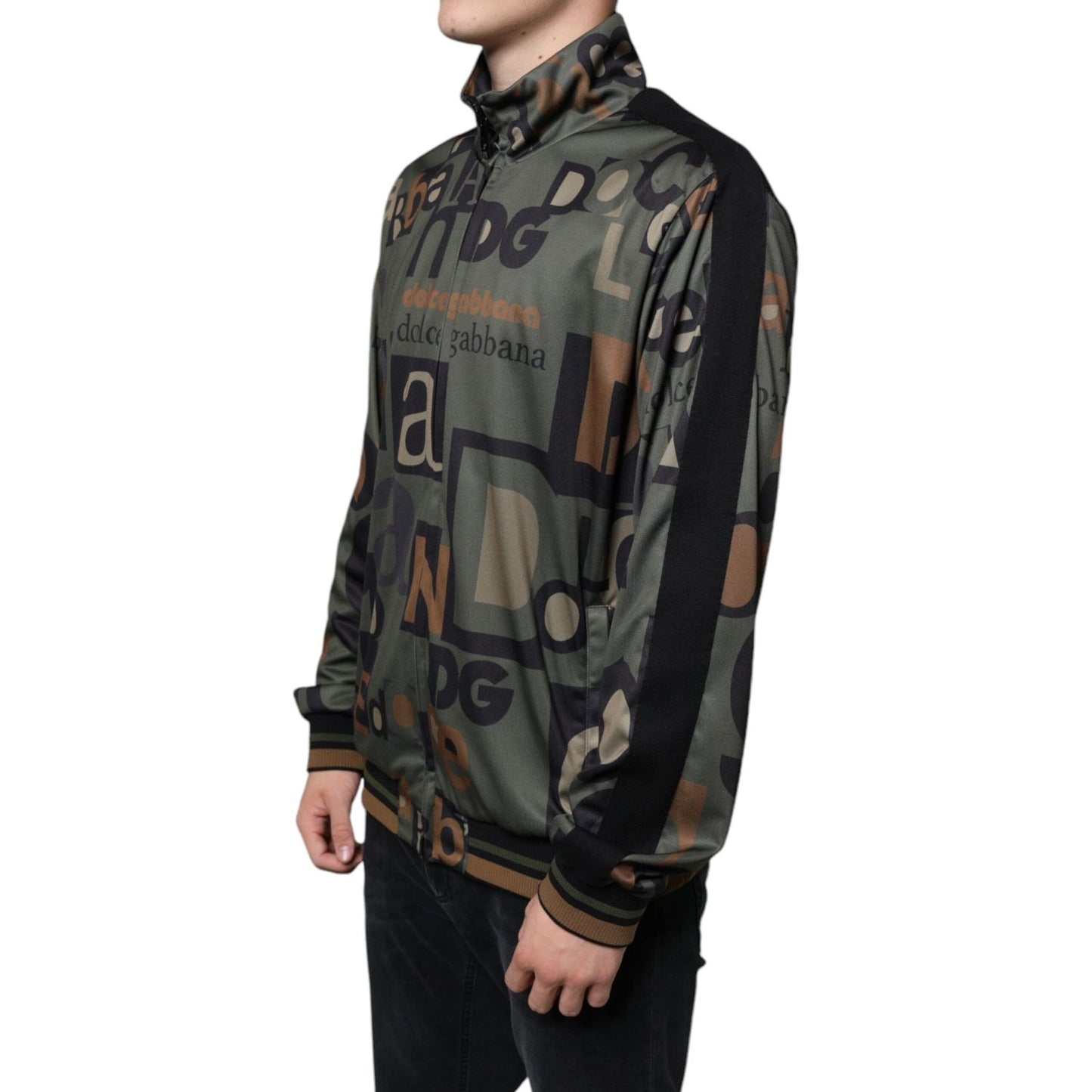 Dolce & Gabbana Army Green Logo Full Zip Polyester Sweater Dolce & Gabbana