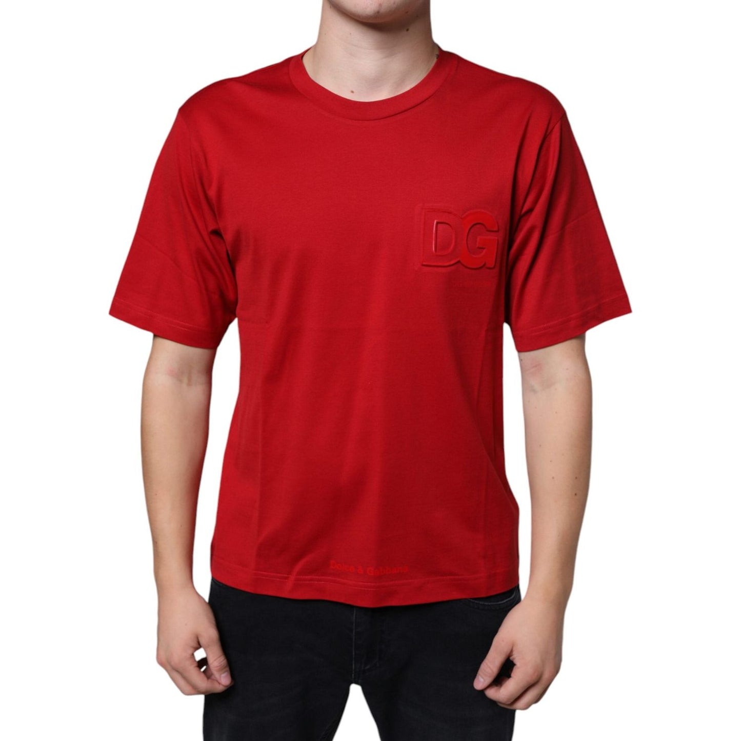 Dolce & Gabbana Red Cotton DG Logo Print Crew Neck T-shirt Dolce & Gabbana