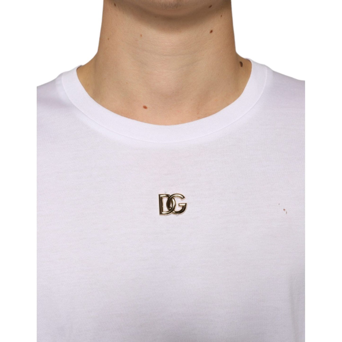 Dolce & Gabbana White Metal DG Logo Cotton Short Sleeves T-shirt Dolce & Gabbana