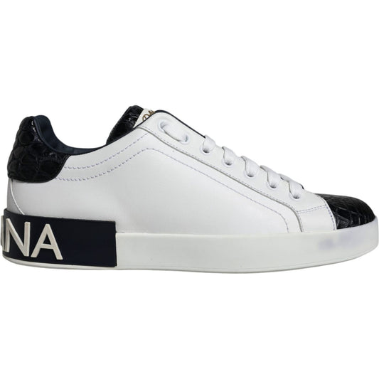 Dolce & Gabbana Black Leather Logo Portofino Sneaker Shoes 1728,67345645728,Black and White,Dolce & Gabbana,EU39/US6,Low Tops - Sneakers - Shoes,Material: 60% Calfskin 40% Croc Leather,Men,Men - Shoes,Preowned / Defect,Shoes,Sneakers - Men - Shoes,Sneaker