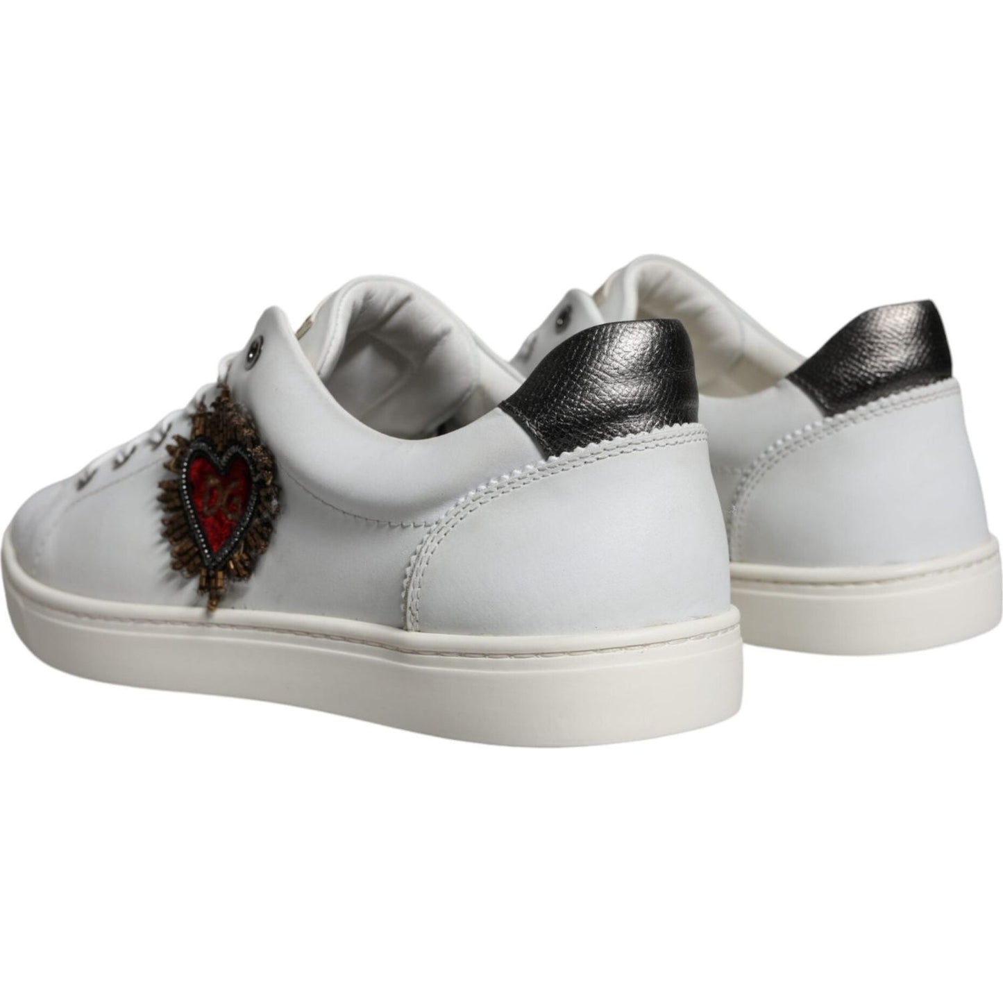 Dolce & Gabbana White Leather Heart Low Top Casual Sneakers Shoes Dolce & Gabbana