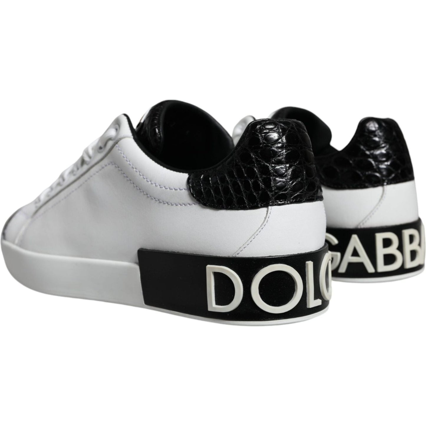 Dolce & Gabbana Black Leather Logo Portofino Sneaker Shoes Dolce & Gabbana