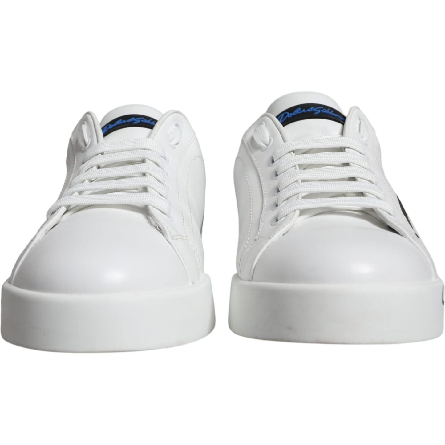 Dolce & Gabbana White Blue Leather Logo Low Top Sneakers Shoes