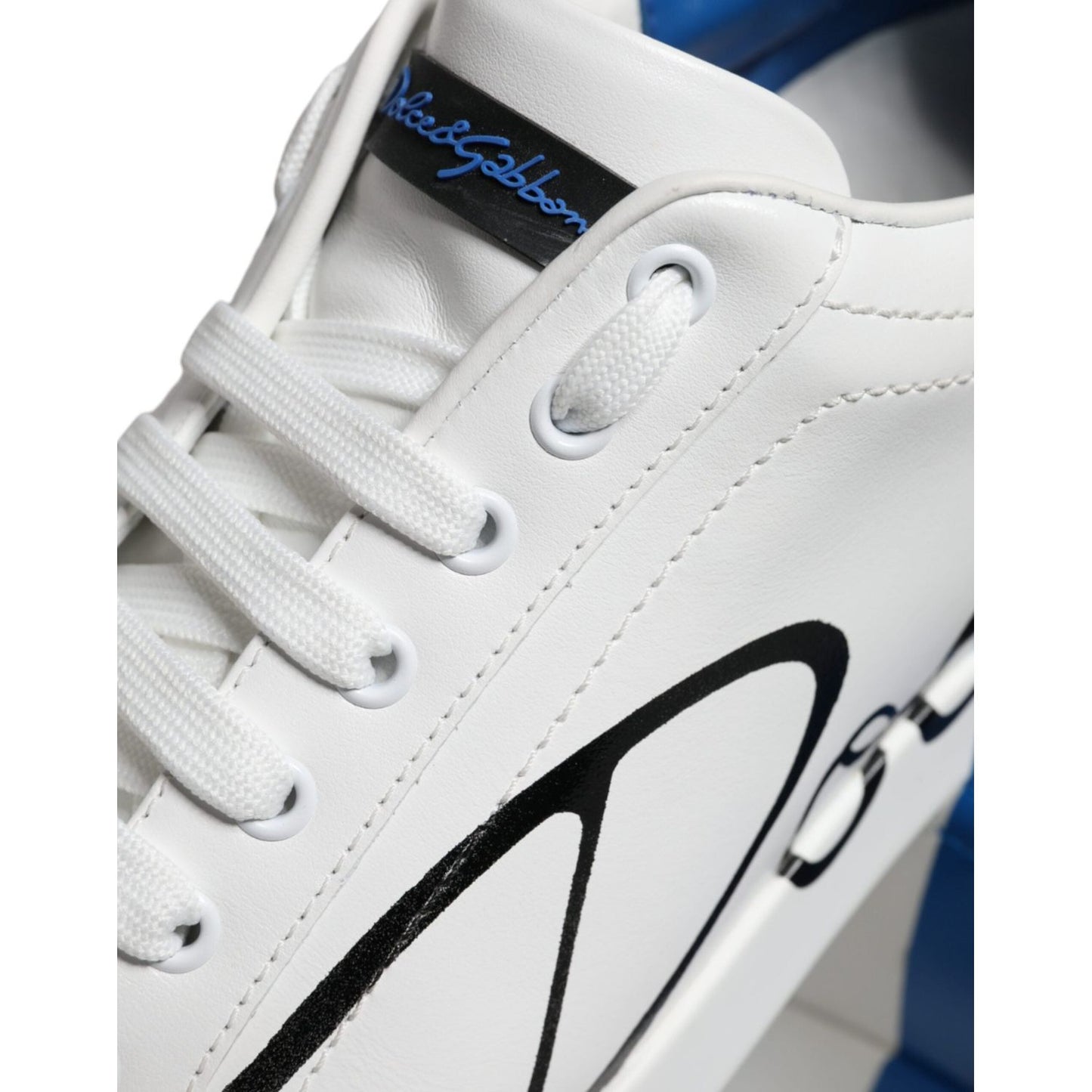 Dolce & Gabbana White Blue Leather Logo Low Top Sneakers Shoes