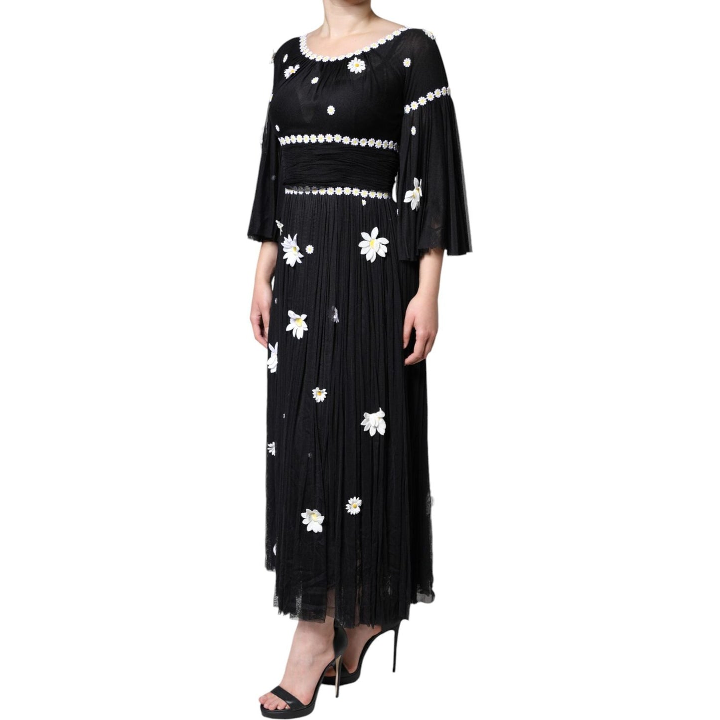 Dolce & Gabbana Black Silk Daisy A-line Long Maxi Dress Dolce & Gabbana