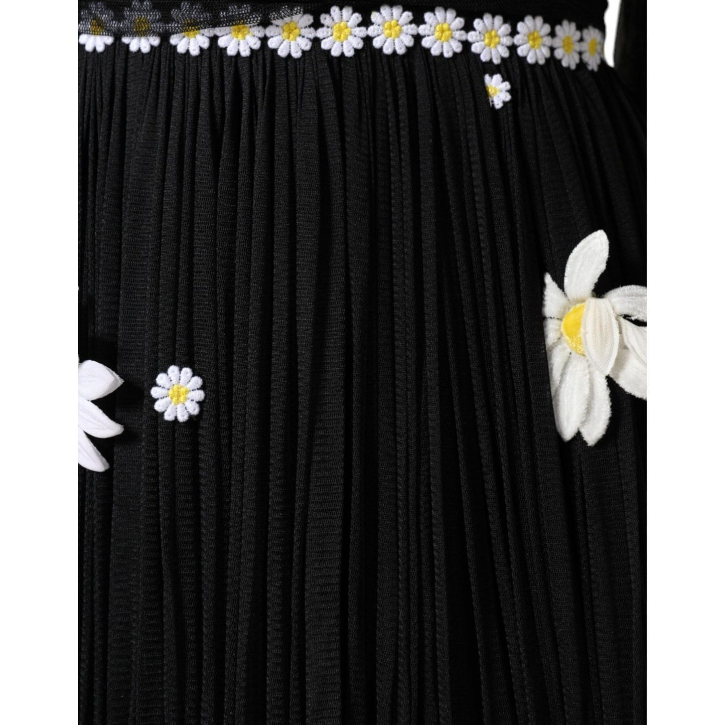 Dolce & Gabbana Black Silk Daisy A-line Long Maxi Dress Dolce & Gabbana