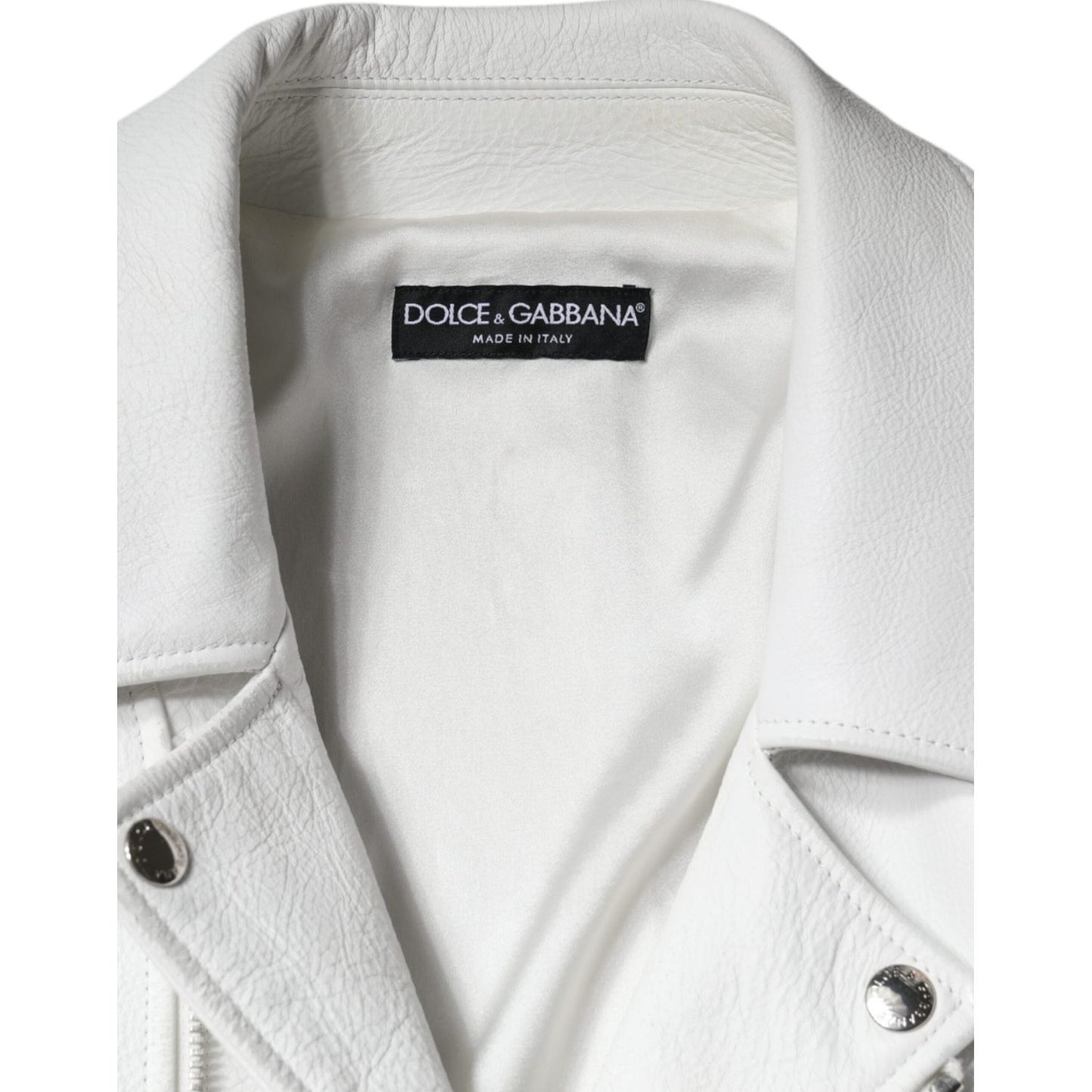 Dolce & Gabbana White Lambskin Leather Biker Coat Jacket Dolce & Gabbana