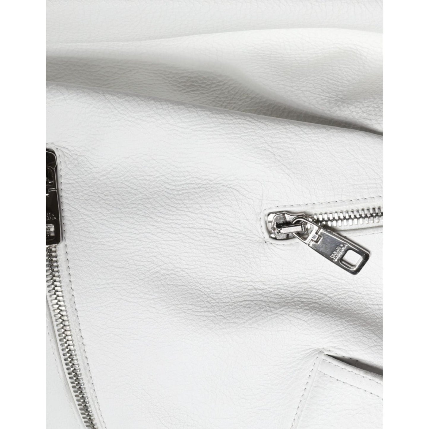 Dolce & Gabbana White Lambskin Leather Biker Coat Jacket Dolce & Gabbana