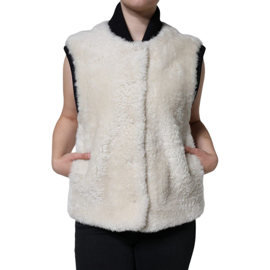 Burberry White WARRENFORD Shearling Leather Vest Coat Jacket Burberry