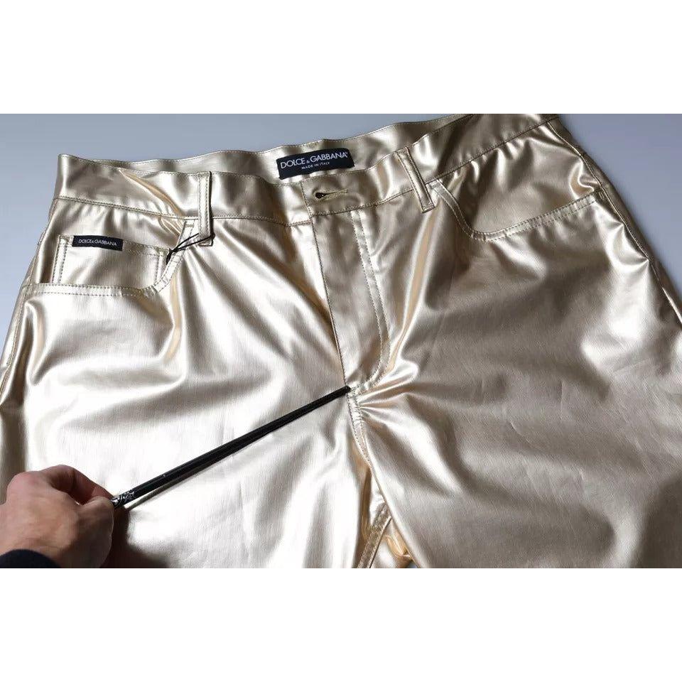 Dolce & Gabbana Metallic Gold Polyester Tapered Pants Dolce & Gabbana