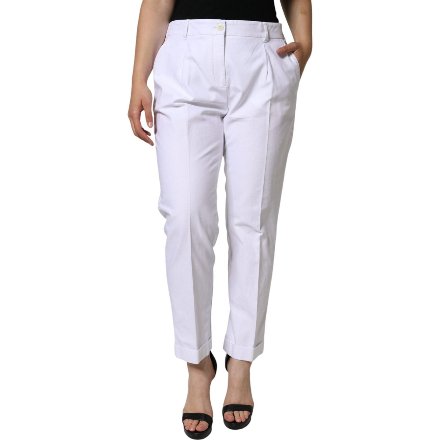 Dolce & Gabbana White Cotton Stretch Tapered Pants Dolce & Gabbana