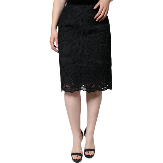 Dolce & Gabbana Black Floral Lace High Waist Pencil Cut Skirt Dolce & Gabbana