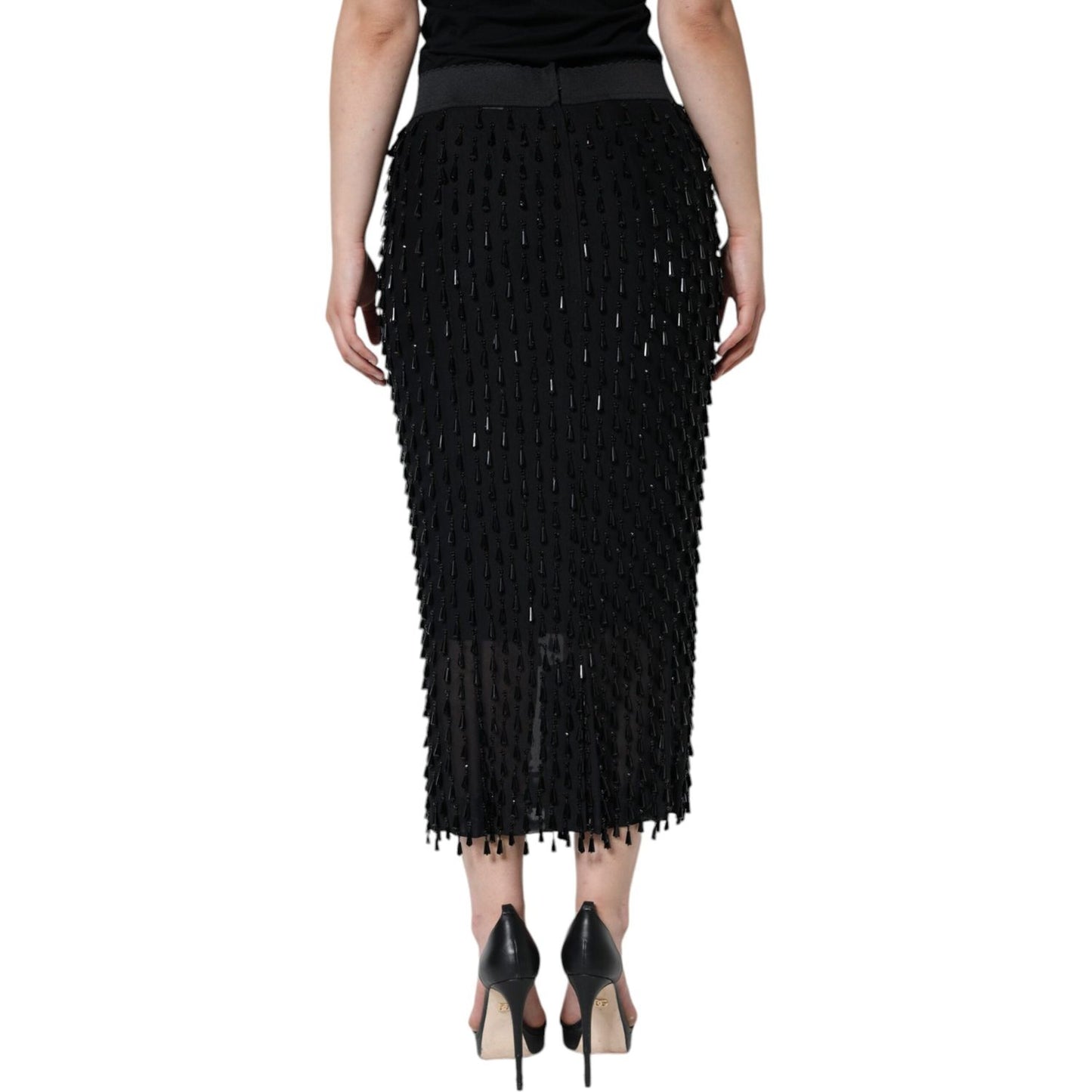 Dolce & Gabbana Black Embellished Pencil Cut Midi Skirt Dolce & Gabbana