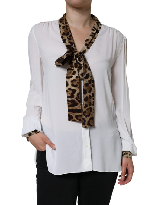 Dolce & Gabbana White Ascot Collar Long Sleeve Top Blouse Dolce & Gabbana