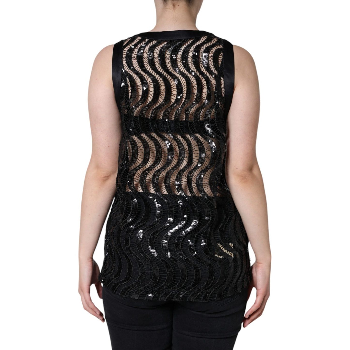 Dolce & Gabbana Black Sequin Sleeveless Tank Blouse Top Dolce & Gabbana