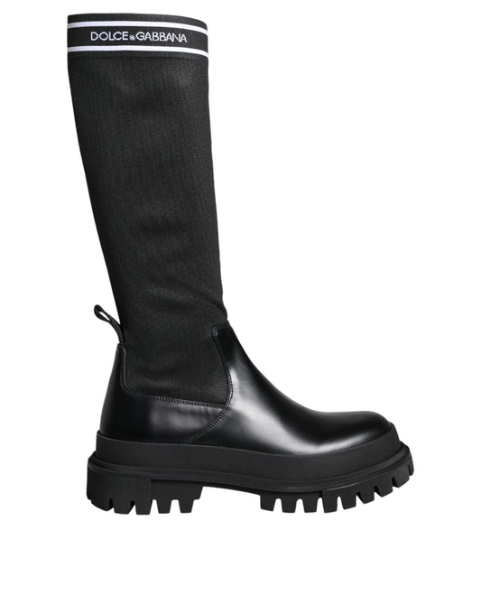 Dolce & Gabbana Black White Polyester Socks High Boots Shoes Dolce & Gabbana