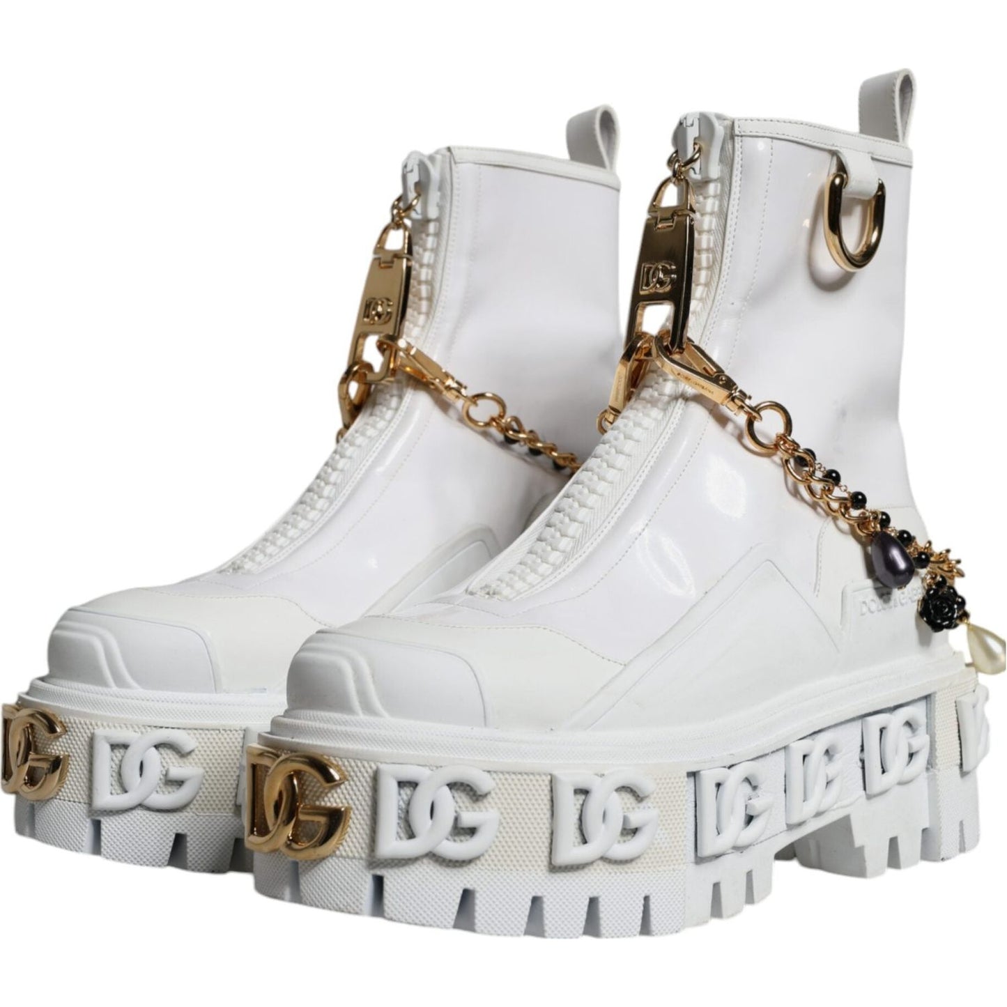 Dolce & Gabbana White Rubber Embellished Logo Ankle Boots Shoes Dolce & Gabbana