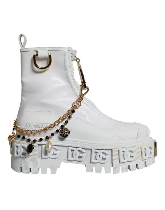 Dolce & Gabbana White Rubber Embellished Logo Ankle Boots Shoes Dolce & Gabbana