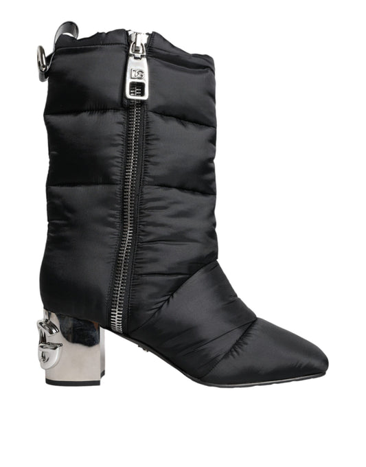 Dolce & Gabbana Black Padded DG Logo Heels Boots Shoes Dolce & Gabbana