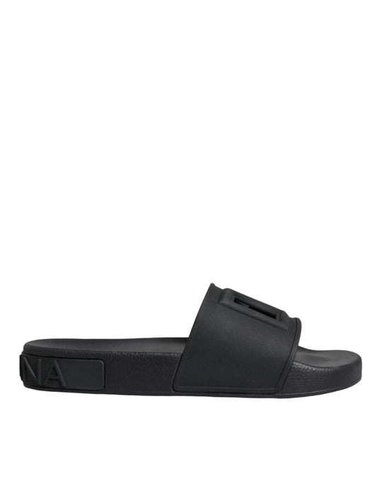 Dolce & Gabbana Black Rubber Slides Sandals Beachwear Shoes Dolce & Gabbana