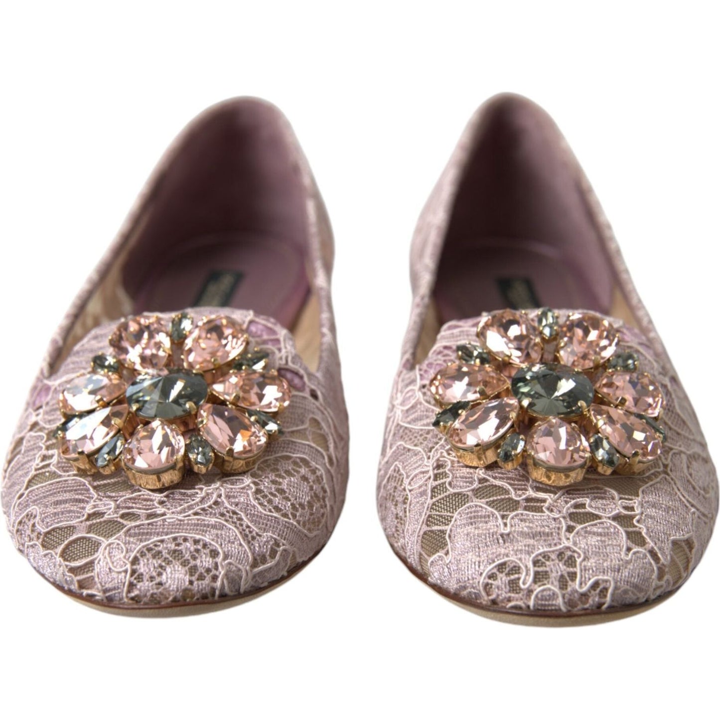 Dolce & Gabbana Pink Lace Crystal Ballet Flats Loafers Shoes Dolce & Gabbana