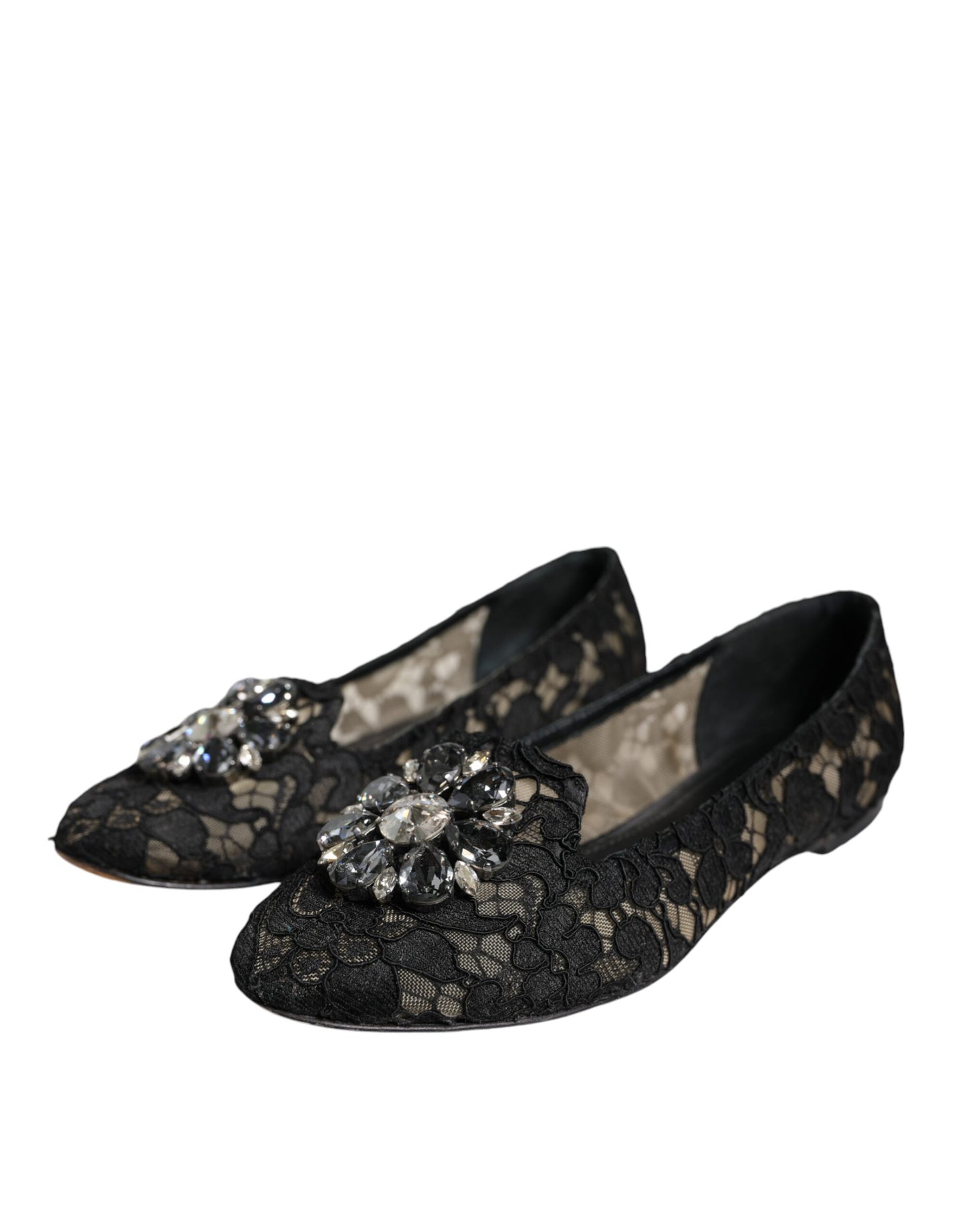 Dolce & Gabbana Black Lace Crystal Ballet Flats Loafer Shoes Dolce & Gabbana