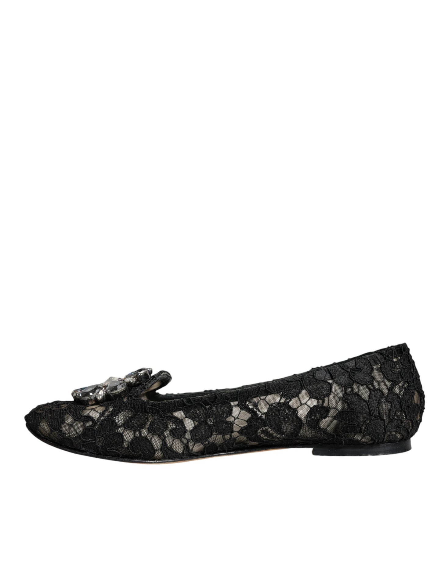 Dolce & Gabbana Black Lace Crystal Ballet Flats Loafer Shoes Dolce & Gabbana