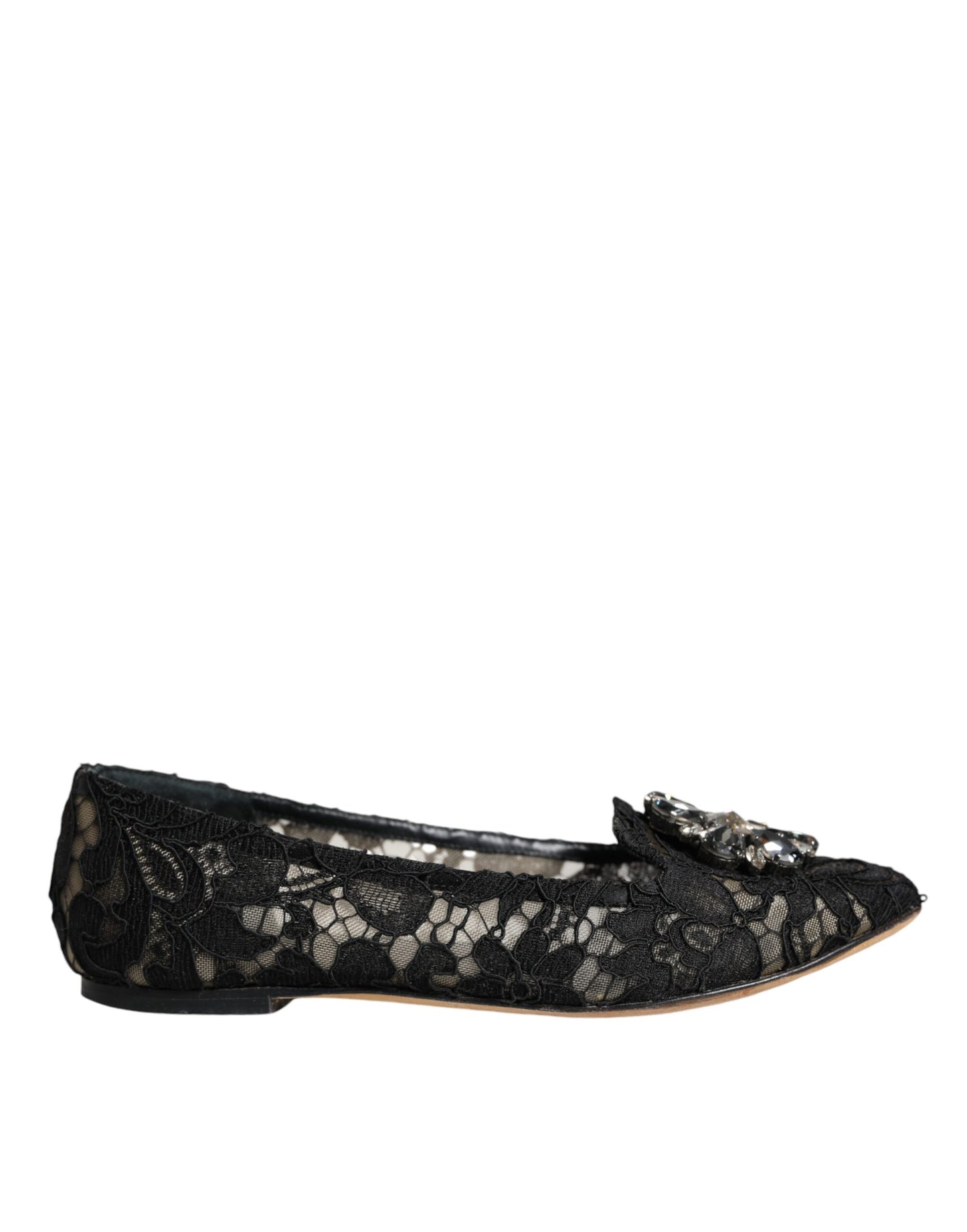 Dolce & Gabbana Black Lace Crystal Ballet Flats Loafer Shoes Dolce & Gabbana