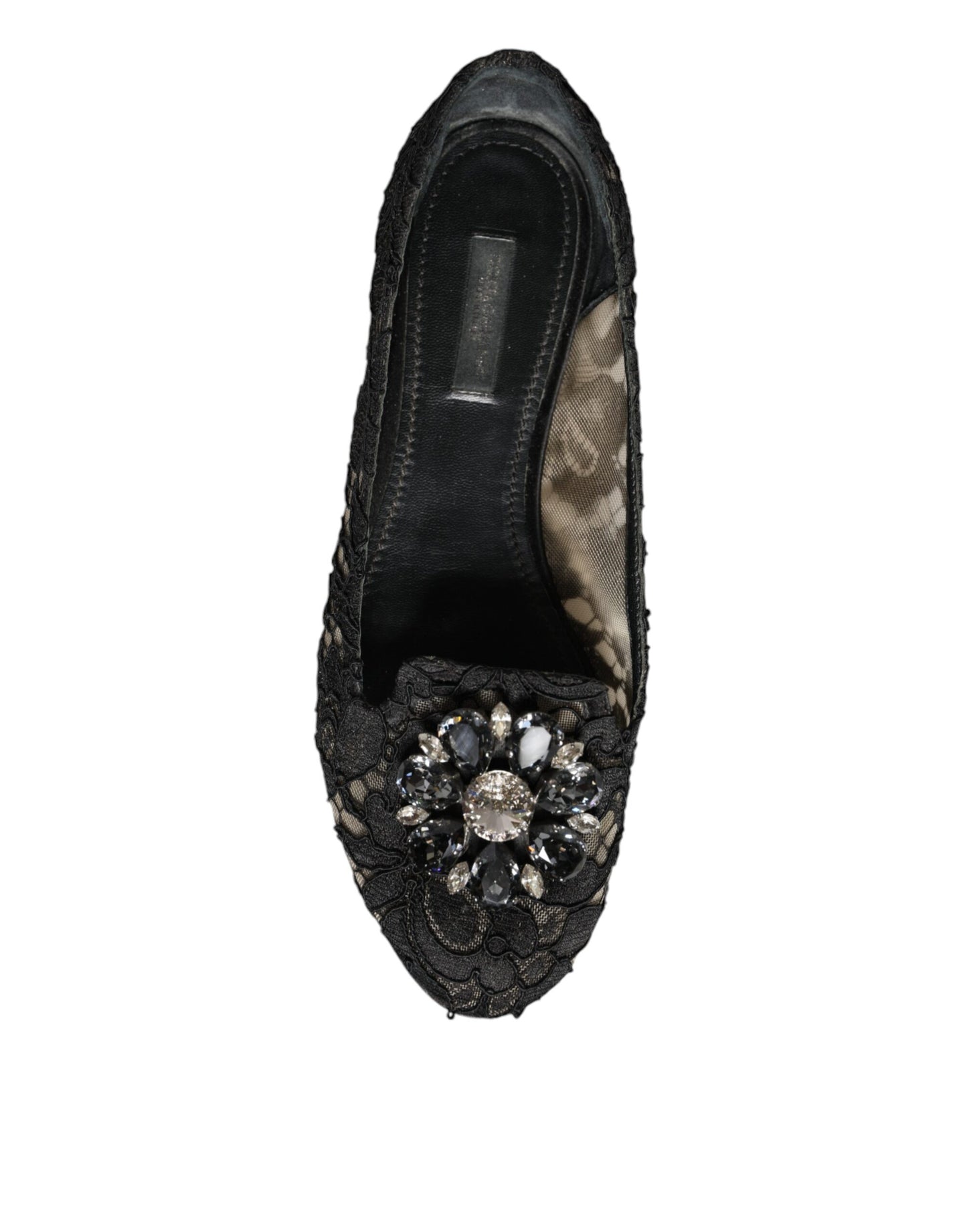 Dolce & Gabbana Black Lace Crystal Ballet Flats Loafer Shoes Dolce & Gabbana