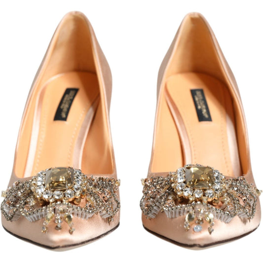 Dolce & Gabbana Beige Satin Crystal High Heels Pumps Shoes Dolce & Gabbana