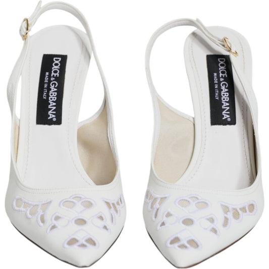 Dolce & Gabbana White Leather Stiletto Heels Slingback Shoes Dolce & Gabbana