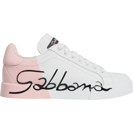 Dolce & Gabbana White Pink Portofino Low Top Sneakers Shoes Dolce & Gabbana