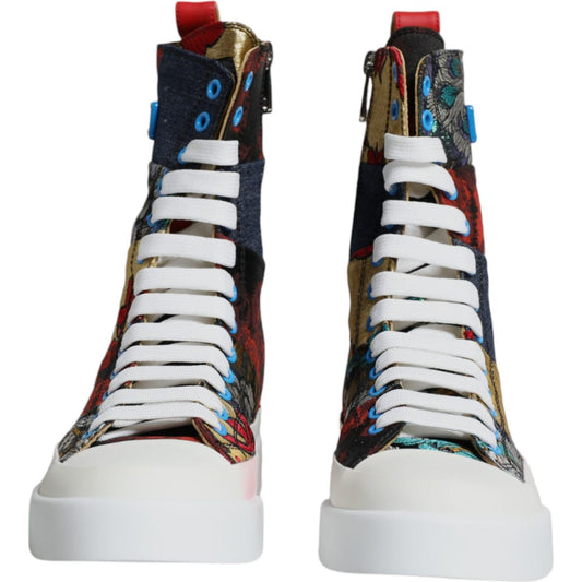 Dolce & Gabbana Multicolor Patchwork Logo High Top Sneakers Shoes Dolce & Gabbana