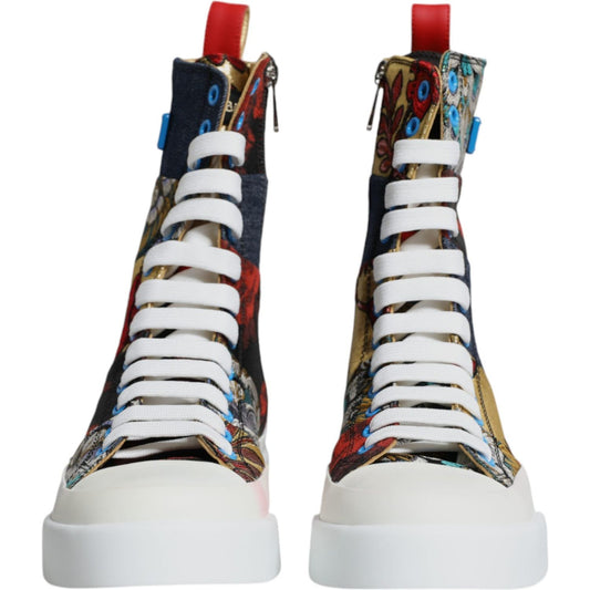 Dolce & Gabbana Multicolor Patchwork Logo High Top Sneakers Shoes Dolce & Gabbana