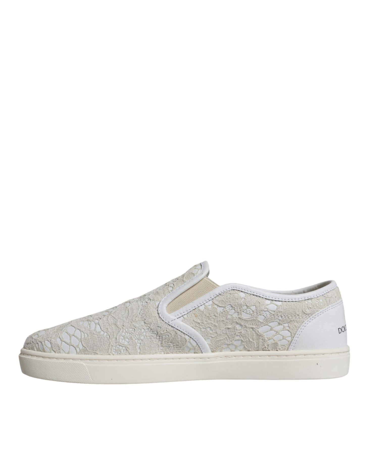 Dolce & Gabbana White Leather Lace Slip On Loafers Shoes Dolce & Gabbana