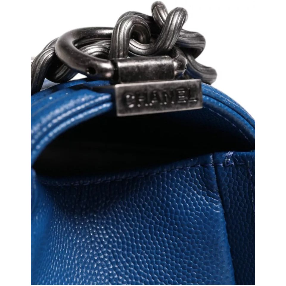 Chanel Blue Lambskin Double Chain Leather Medium Shoulder Bag Chanel