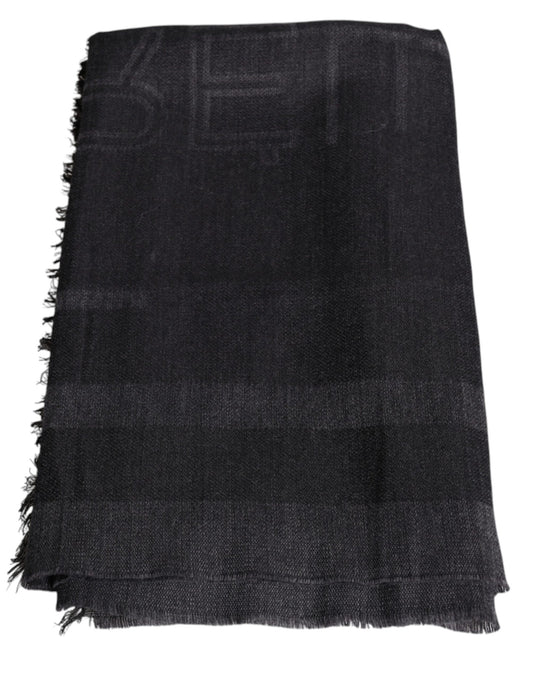 GF Ferre Dark Gray Wool Viscose Foulard Patterned Scarf GF Ferre