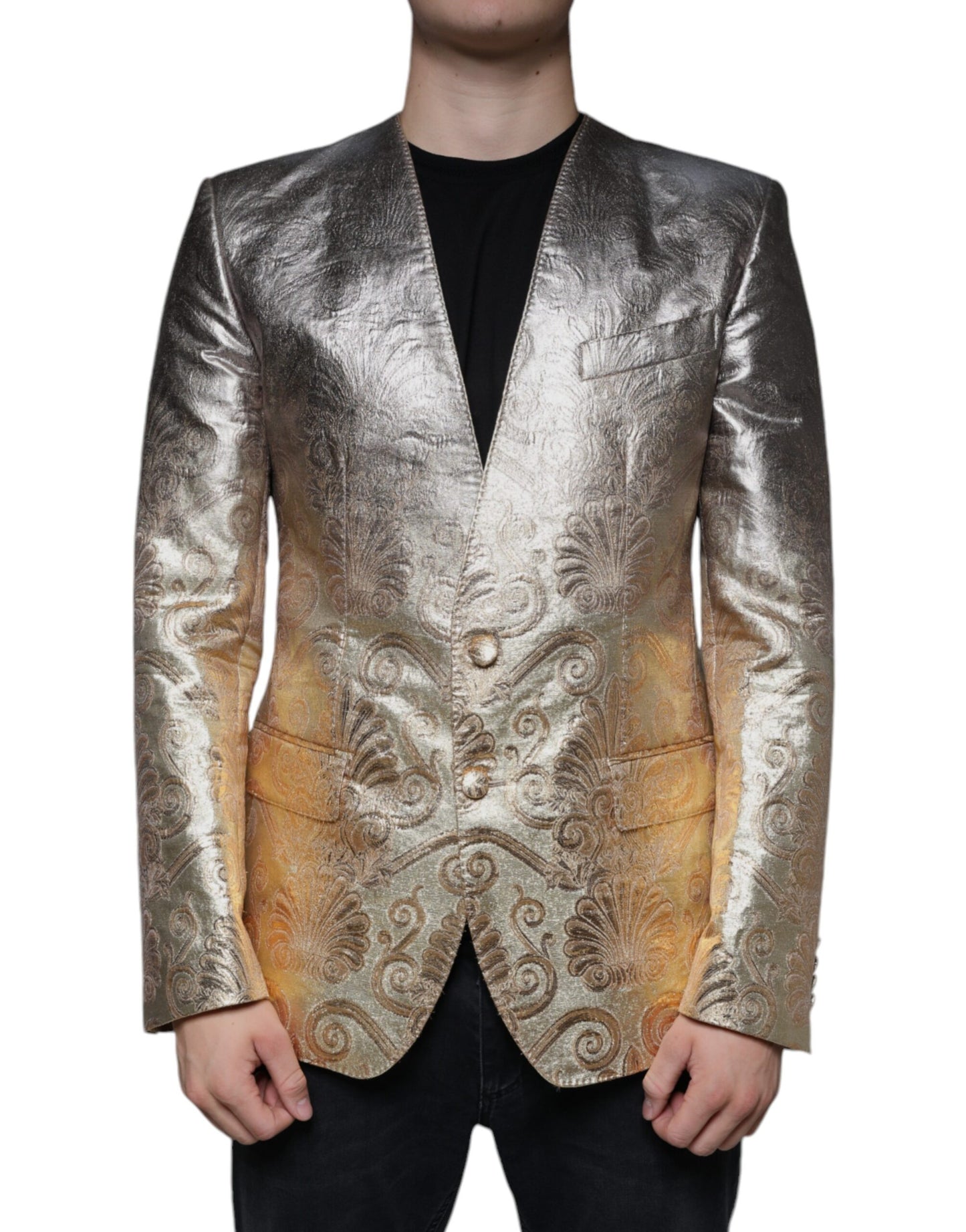 Dolce & Gabbana Gold Jacquard Single Breasted Dress Blazer Dolce & Gabbana