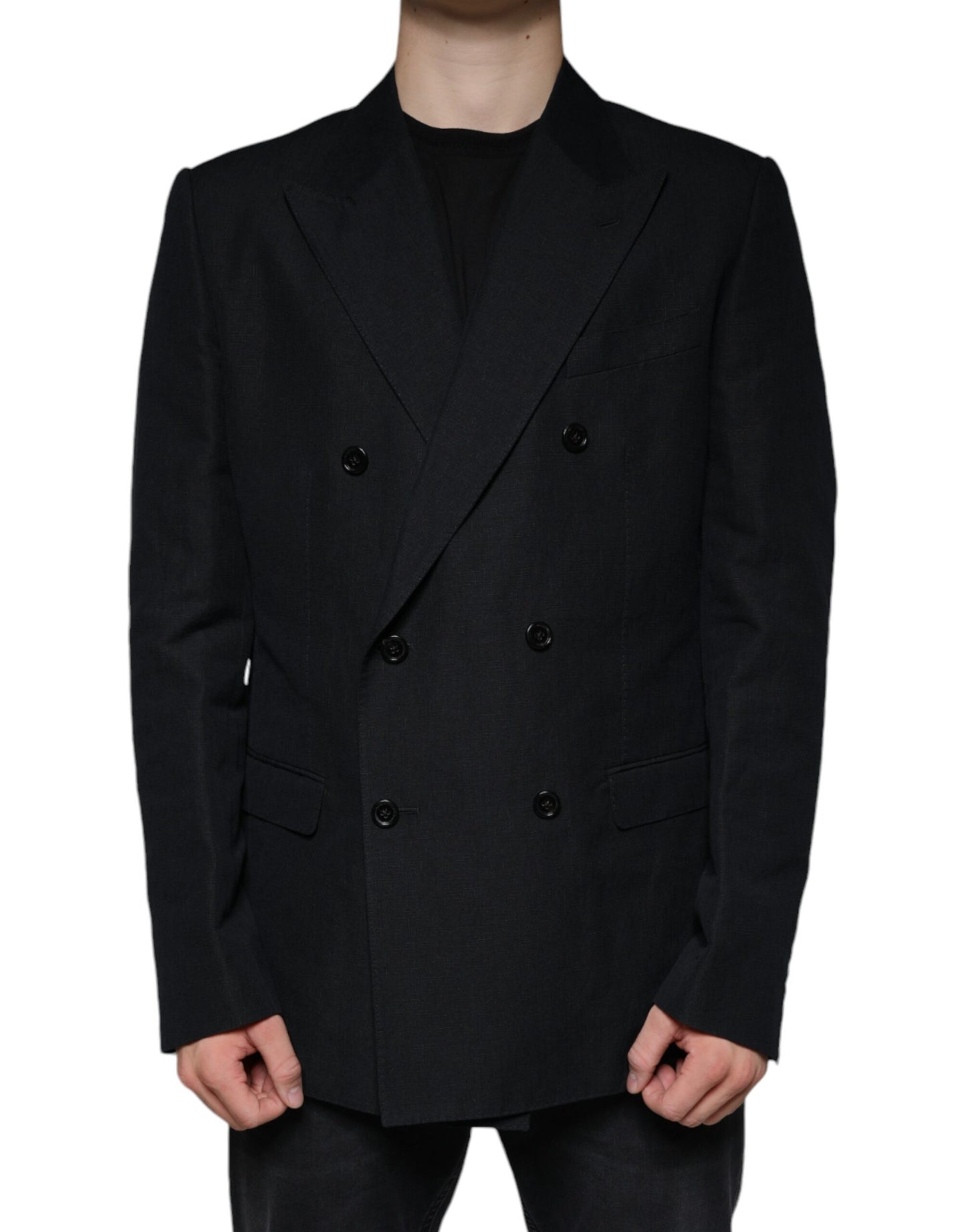 Dolce & Gabbana Black Linen Double Breasted Dress Blazer Dolce & Gabbana