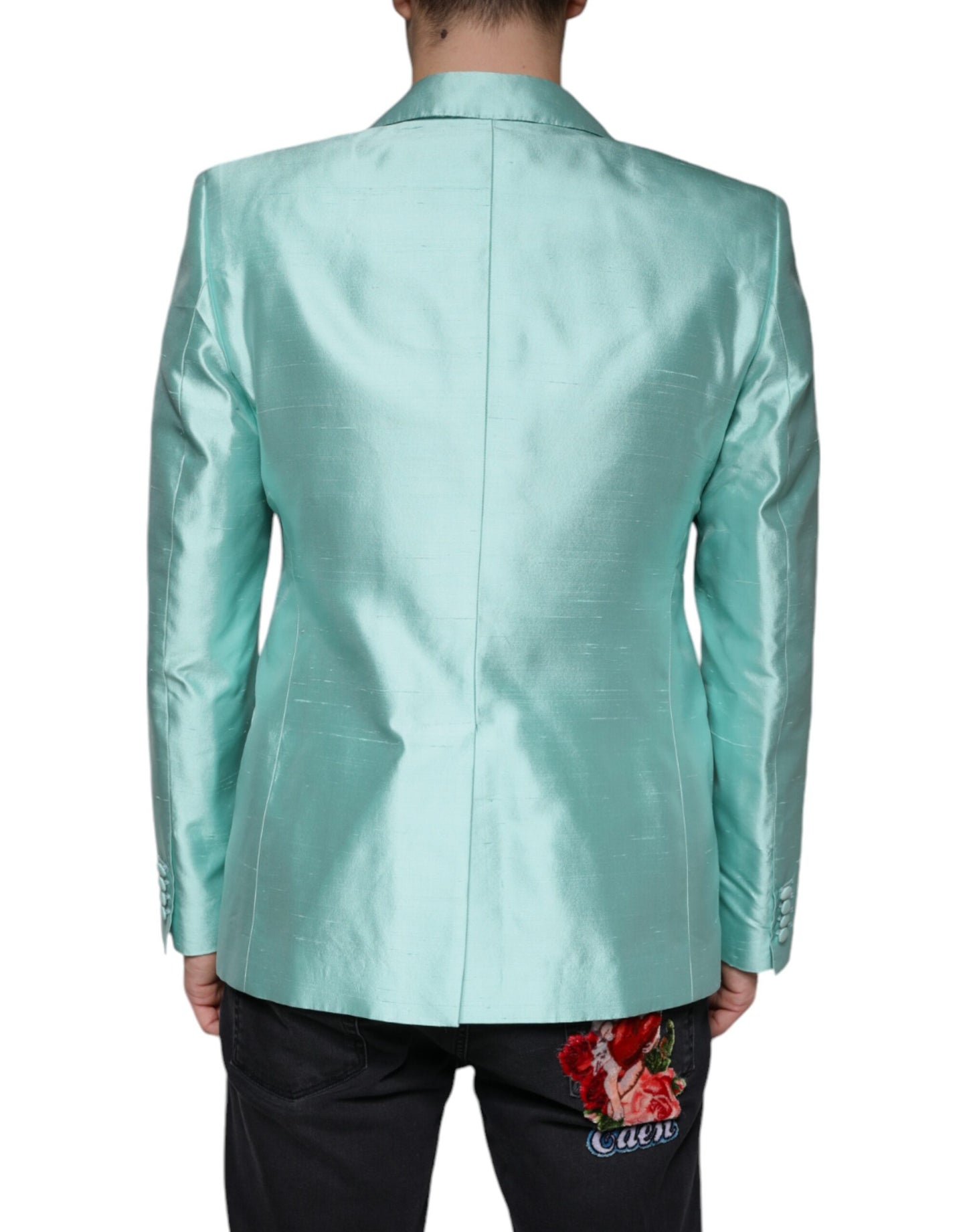 Dolce & Gabbana Mint Green Silk Single Breasted Coat Blazer Dolce & Gabbana