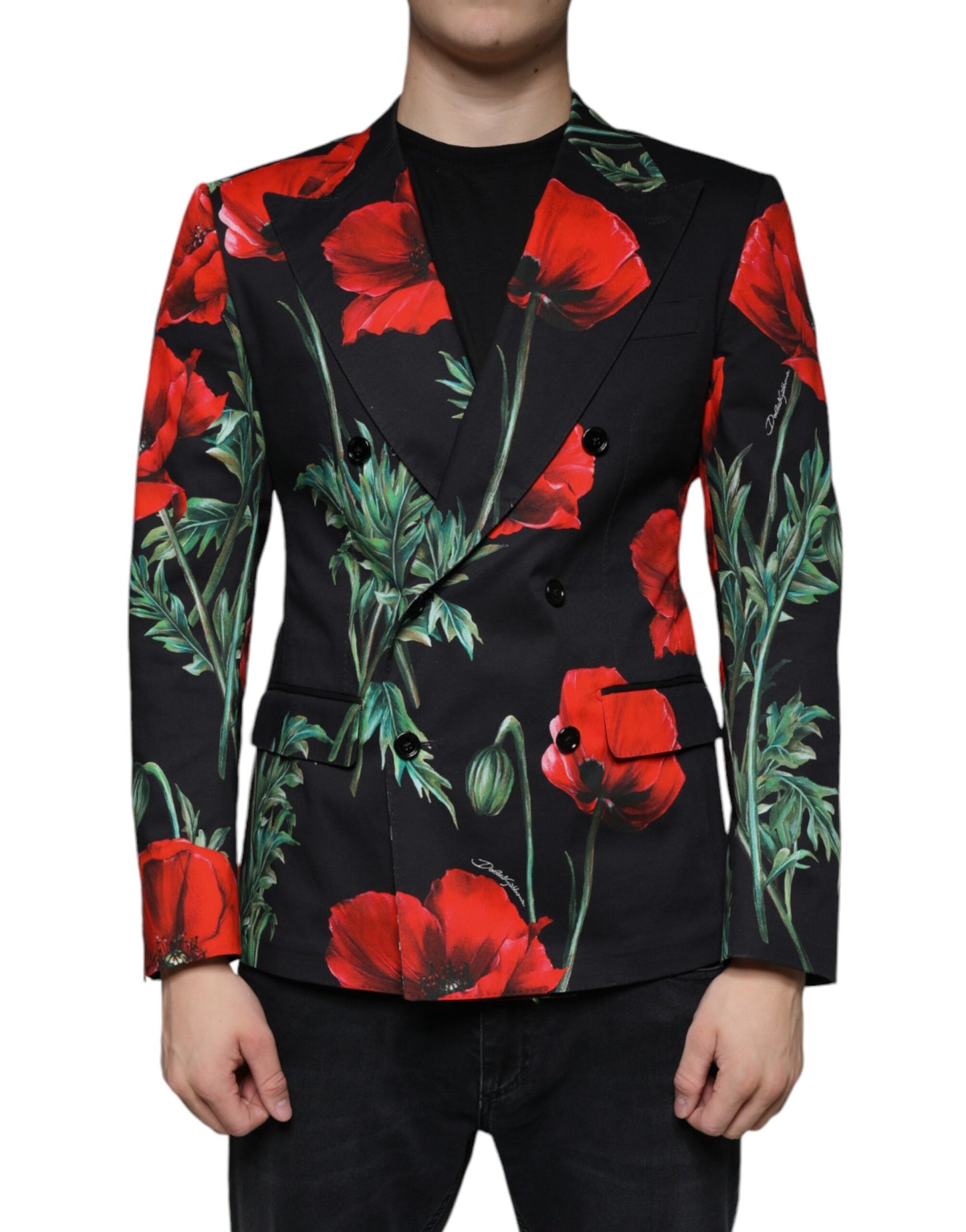 Dolce & Gabbana Black Floral Double Breasted Dress Blazer Dolce & Gabbana