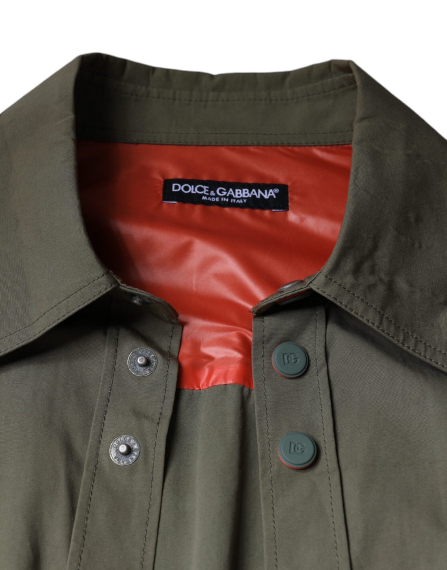 Dolce & Gabbana Military Green Cotton Bend Collared Coat Jacket Dolce & Gabbana