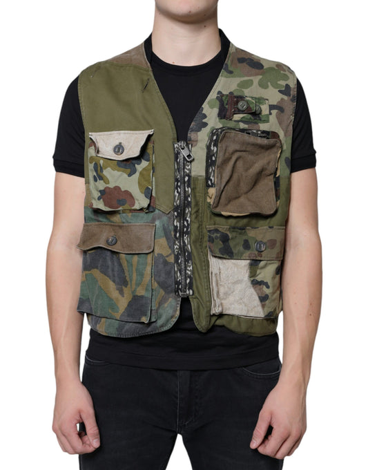 Dolce & Gabbana Multicolor Patchwork Sleeveless Vest Jacket Dolce & Gabbana