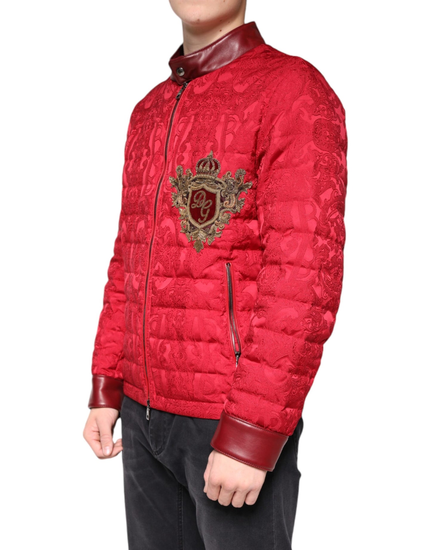 Dolce & Gabbana Red Quilted Bomber Gold Crown Logo Jacket Dolce & Gabbana