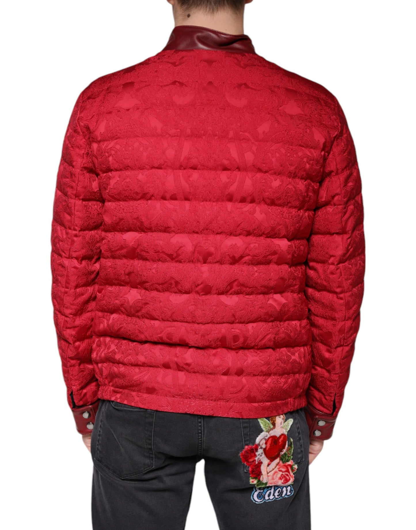 Dolce & Gabbana Red Quilted Bomber Gold Crown Logo Jacket Dolce & Gabbana