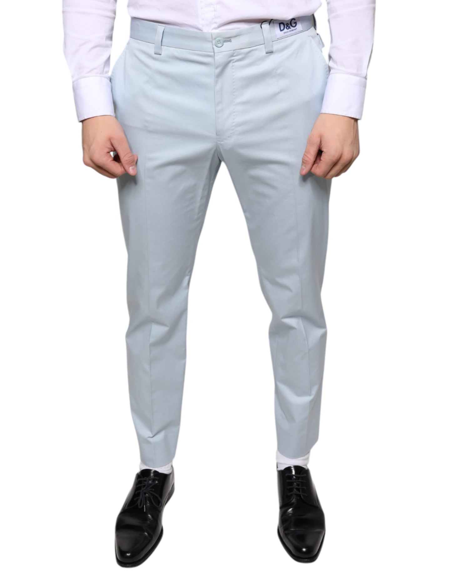 Dolce & Gabbana Light Blue Cotton Dress Pants Dolce & Gabbana