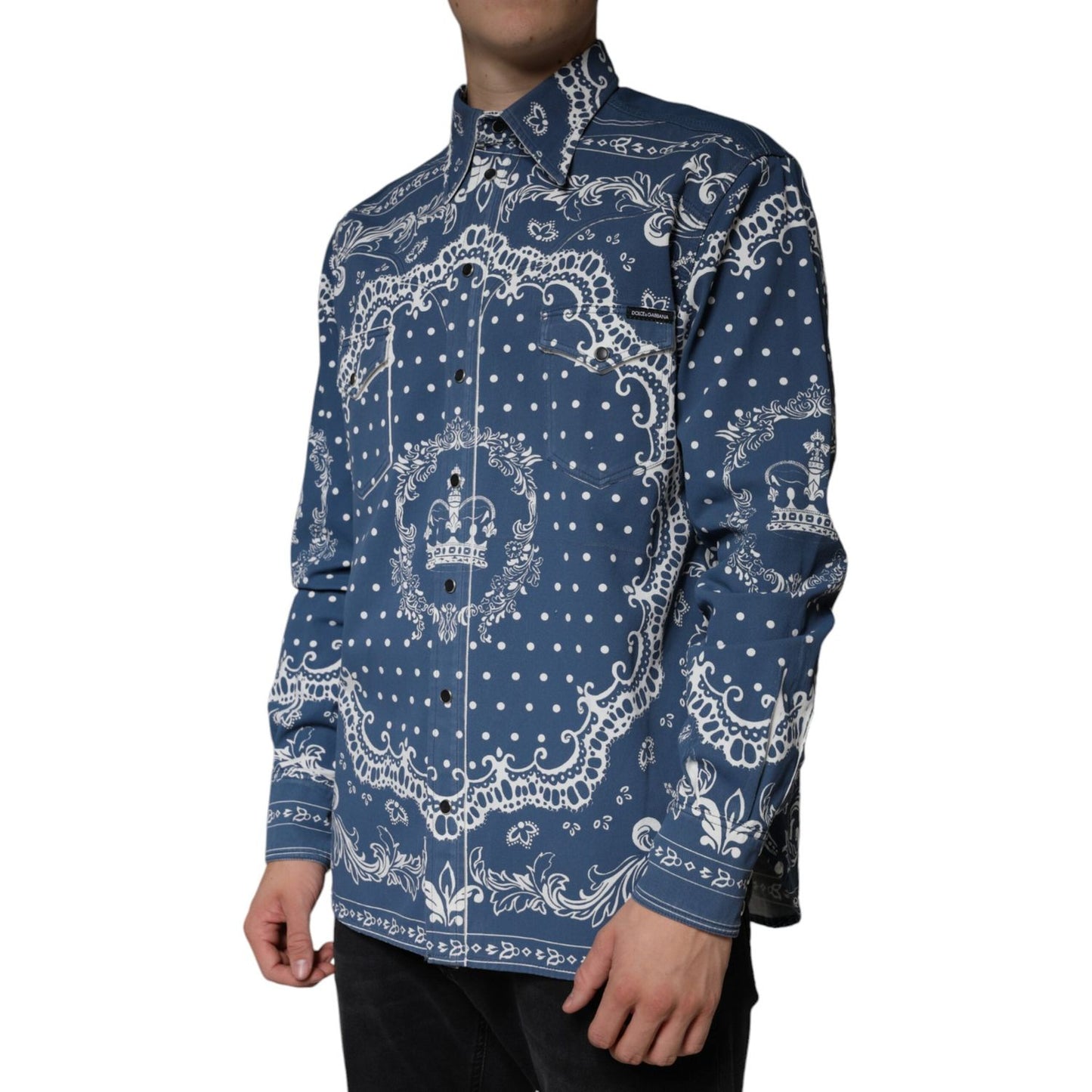 Dolce & Gabbana Blue White Bandana Print Cotton Casual Shirt Dolce & Gabbana