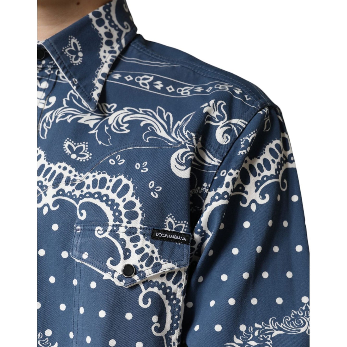 Dolce & Gabbana Blue White Bandana Print Cotton Casual Shirt Dolce & Gabbana