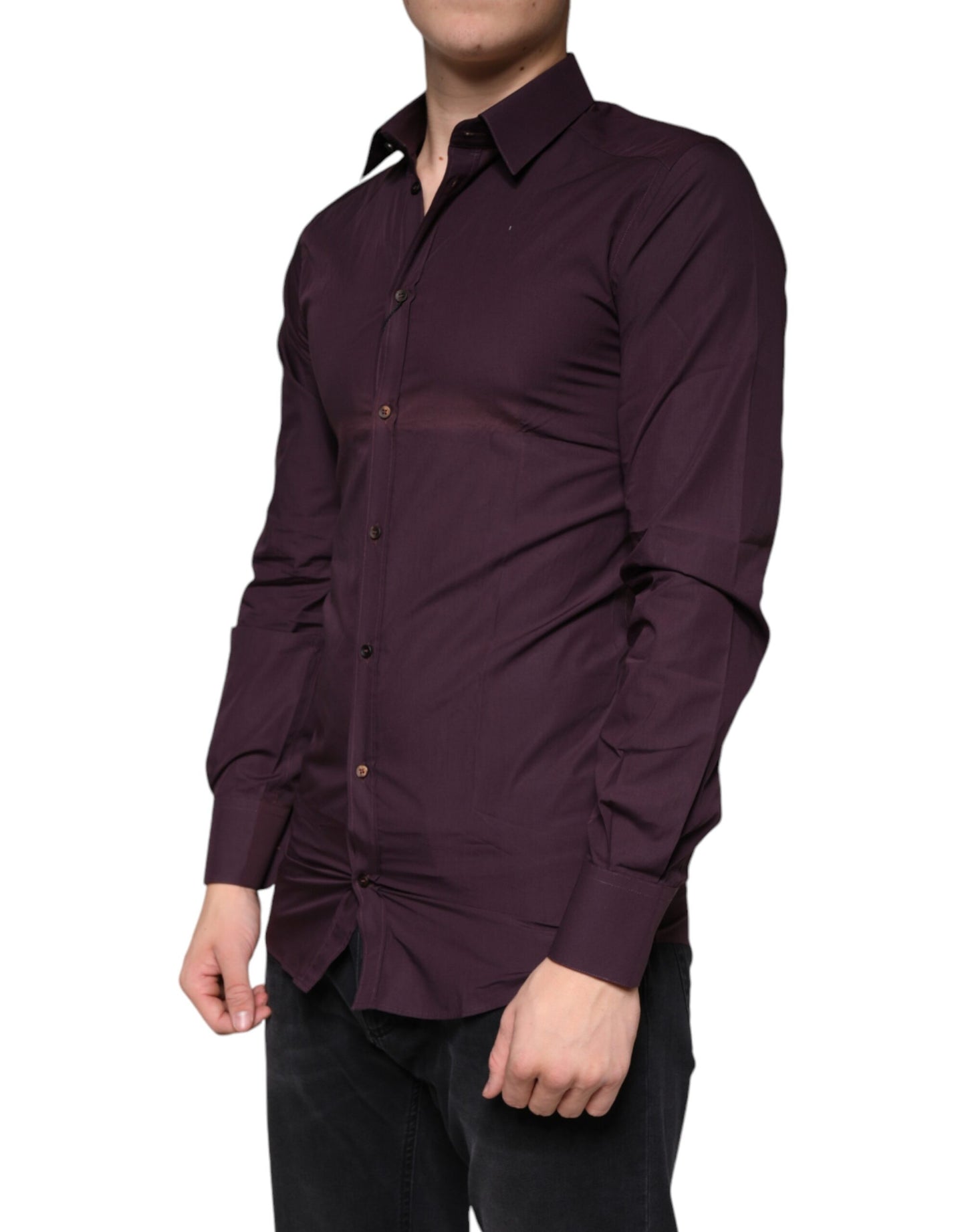 Dolce & Gabbana Dark Violet Cotton Dress GOLD Men Formal Shirt Dolce & Gabbana